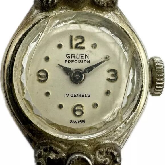 Vintage Gruen 17 Jewel Ladies Mechanical Wristwatch N225R Fancy w 2 Diamonds - Picture 1 of 5